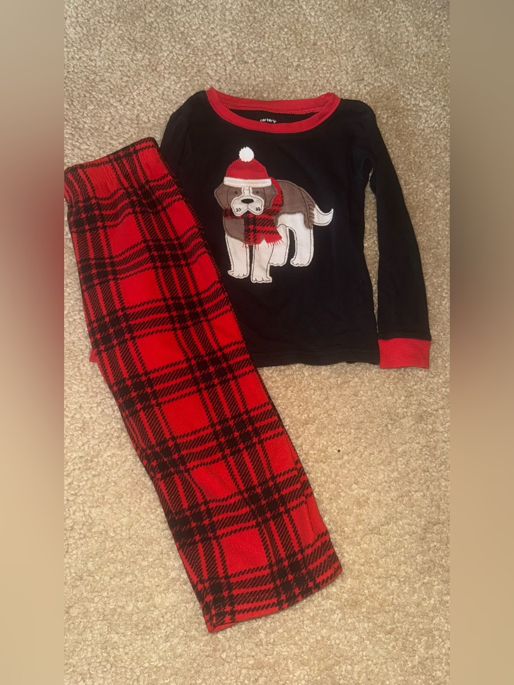 Carter's Black Top & Red Plaid Puppy Pajama Set